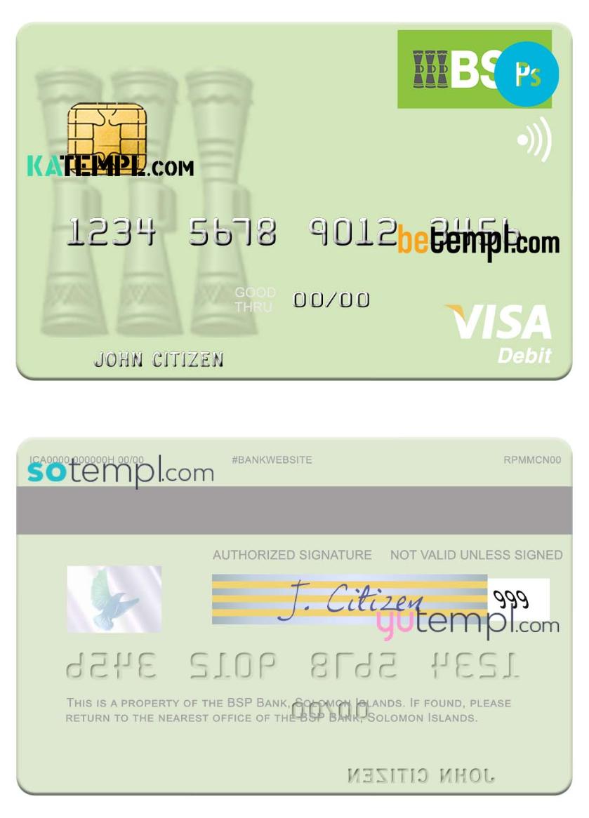 Solomon Islands BSP Bank visa debit credit card template in PSD format
